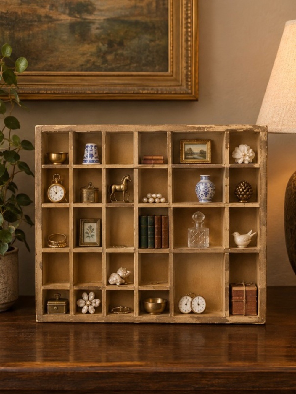Shadow Box Trinket Display Shelf Beige Wall Shelf Cubby Organizer Home Wall Deco